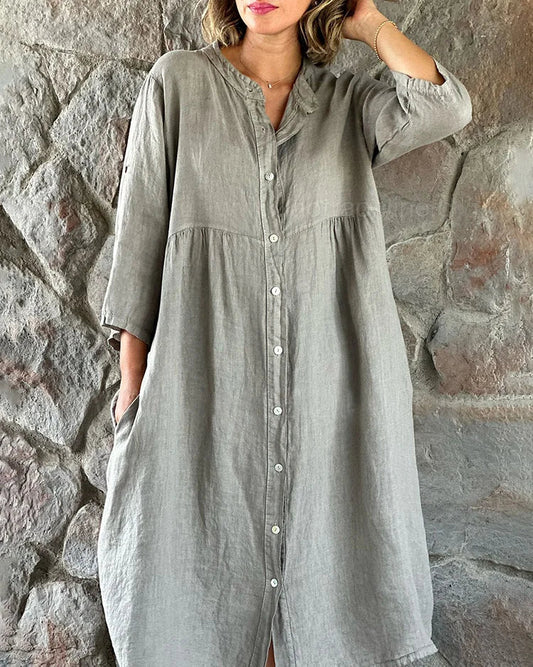Atmungsaktives Damenkleid – lässiger Schnitt, Baumwoll-Leinen-Mischung, für jede Jahreszeit 0