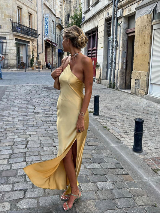 Elegantes Rückenfreies Satin Maxikleid Damen Mit Offenen Schultern, Lange Kleider Für Festliche Anlässe