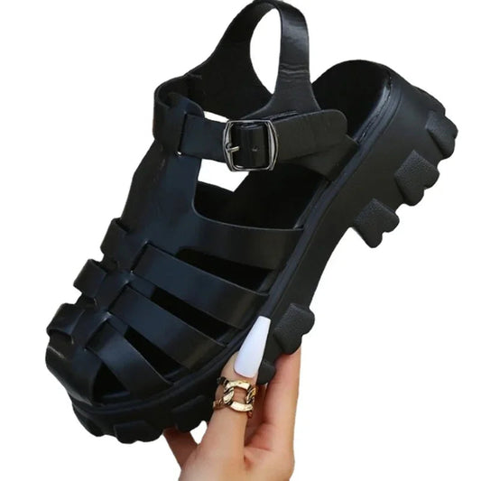 Bequeme Damen-Sandalen mit geschlossener Zehe – robuste Plateausohle, wasserabweisend, für den Sommer 0