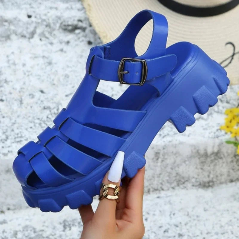 Bequeme Damen-Sandalen mit geschlossener Zehe – robuste Plateausohle, wasserabweisend, für den Sommer 5