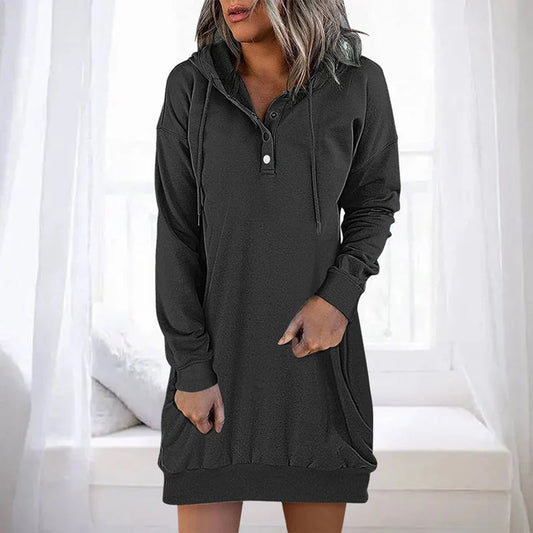 Bequeme Damen Hoodie-Kleid – lässiger Schnitt, Polyester, für Freizeit und Alltag 0