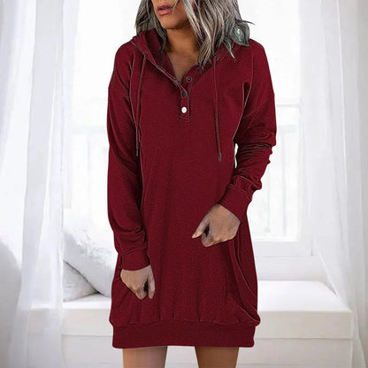 Bequeme Damen Hoodie-Kleid – lässiger Schnitt, Polyester, für Freizeit und Alltag 1