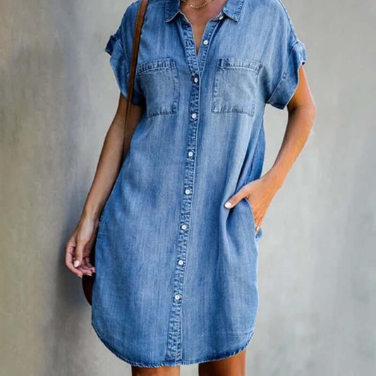Bequeme und vielseitige Damen Denim-Kleid – schlichtes Design, Baumwolle, für den Alltag 0