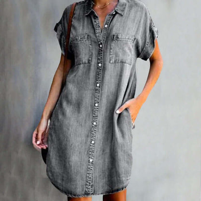 Bequeme und vielseitige Damen Denim-Kleid – schlichtes Design, Baumwolle, für den Alltag 1