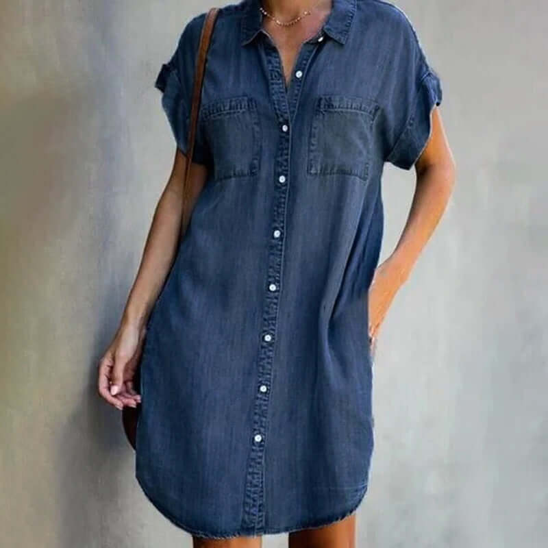 Bequeme und vielseitige Damen Denim-Kleid – schlichtes Design, Baumwolle, für den Alltag 2