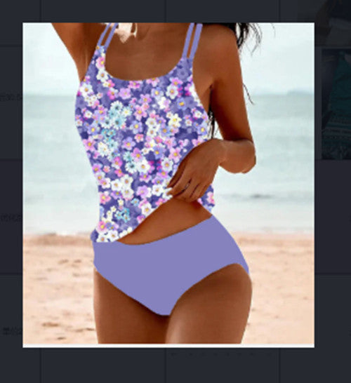 Bequemer Damen Retro-Bikini – hochgeschnitten, mit Stranddruck, für den Sommer 10