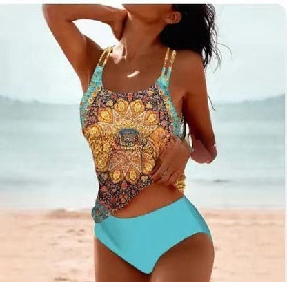 Bequemer Damen Retro-Bikini – hochgeschnitten, mit Stranddruck, für den Sommer 6