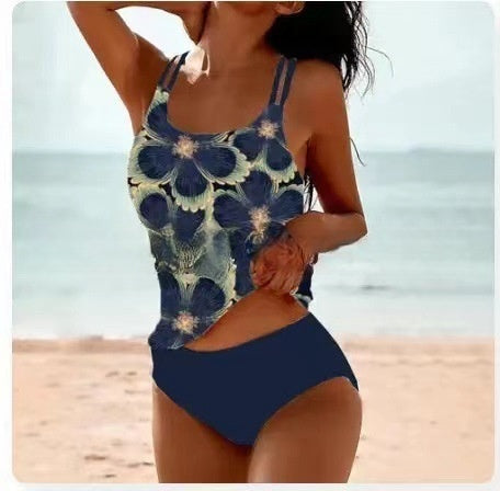Bequemer Damen Retro-Bikini – hochgeschnitten, mit Stranddruck, für den Sommer 7