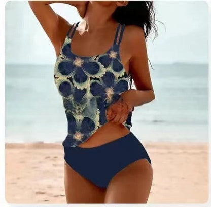 Bequemer Damen Retro-Bikini – hochgeschnitten, mit Stranddruck, für den Sommer 7