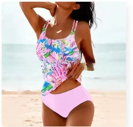 Bequemer Damen Retro-Bikini – hochgeschnitten, mit Stranddruck, für den Sommer 8