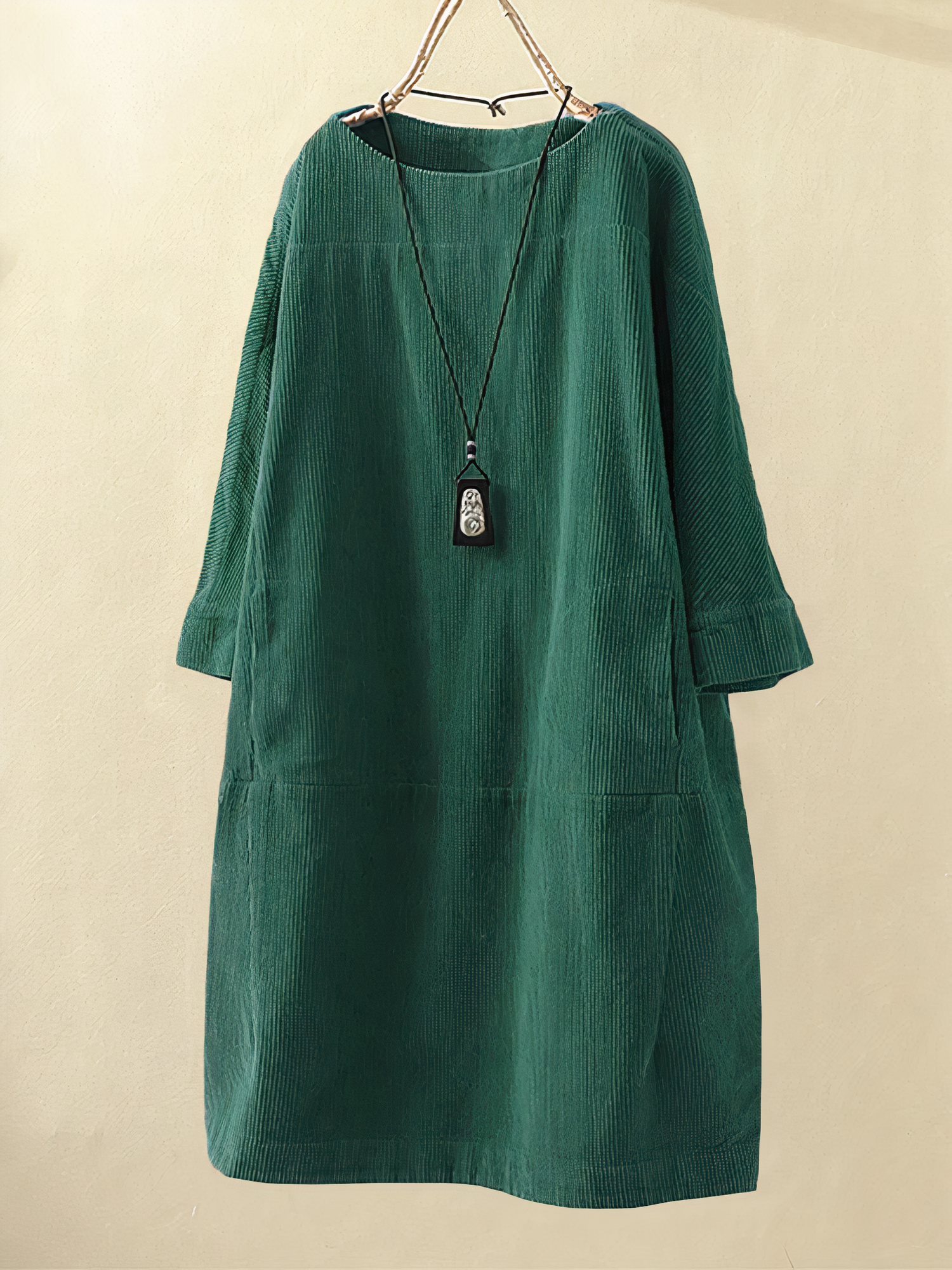 Bequemes Damen A-Linien Kleid – klassischer O-Ausschnitt, strapazierfähiges Cord, ideal für Freizeit 3