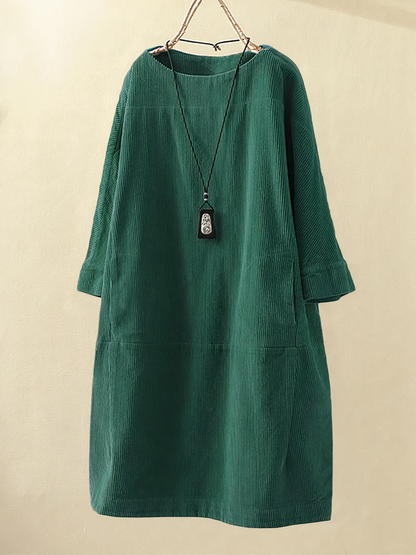 Bequemes Damen A-Linien Kleid – klassischer O-Ausschnitt, strapazierfähiges Cord, ideal für Freizeit 3