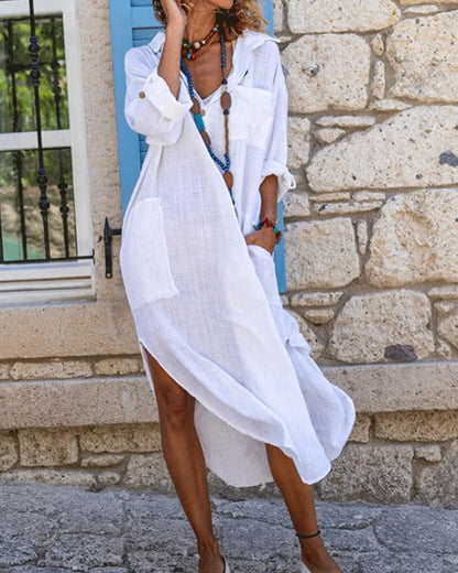 Bequemes Damen Hemdkleid – lockere Passform, Leinen, für Freizeit und Urlaub 0