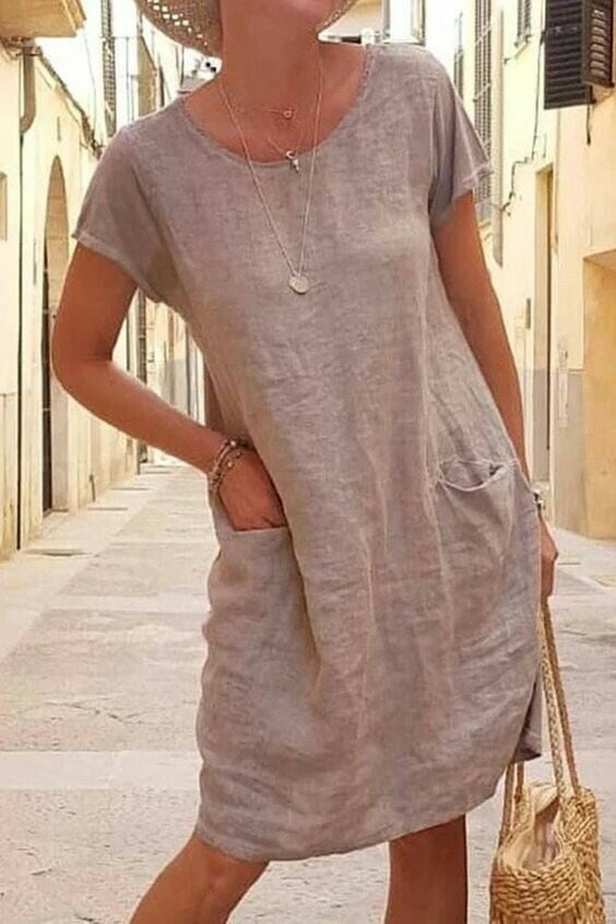 Bequemes Damen Kleid – lässiges Sackkleid, Baumwolle und Leinen, für den Sommer 1