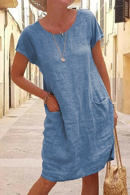 Bequemes Damen Kleid – lässiges Sackkleid, Baumwolle und Leinen, für den Sommer 3