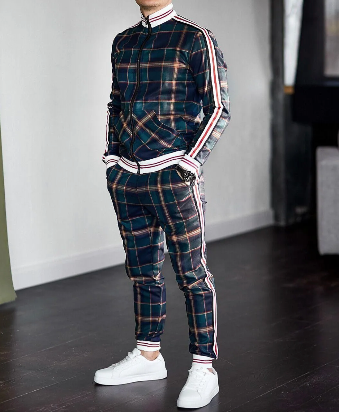 Men’s Checkered Tracksuit Set  Modern Streetwear Co-Ord