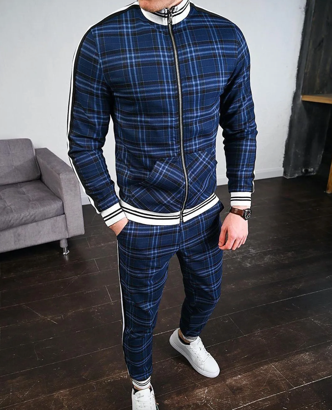 Men’s Checkered Tracksuit Set  Modern Streetwear Co-Ord