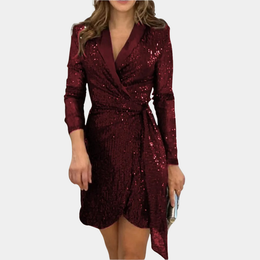 Elegantes Blazerkleid mit Gürtel und Glitzer für Damen - Festliches Kleid für Hochzeitsgast und besondere Anlässe