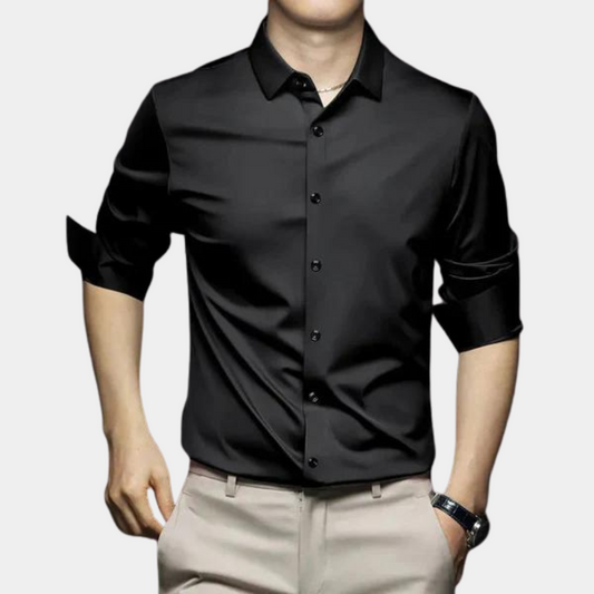 Klassisches Herrenhemd Langarm Aus Polyester Mit Elastan, Thermoisolierend Für Herbst Und Winter