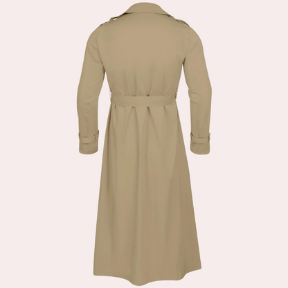 Men’s Classic Long Trench Coat Double-Breasted Design with Adjustable Belt