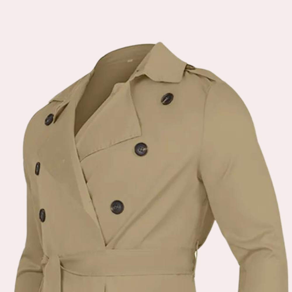 Men’s Classic Long Trench Coat Double-Breasted Design with Adjustable Belt