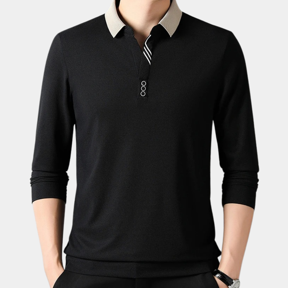 Herren Langarm Polohemd aus Polyester, Klassischer Kragen, Normale Passform, Vielseitige Farben-3