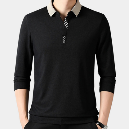 Herren Langarm Polohemd aus Polyester, Klassischer Kragen, Normale Passform, Vielseitige Farben-3