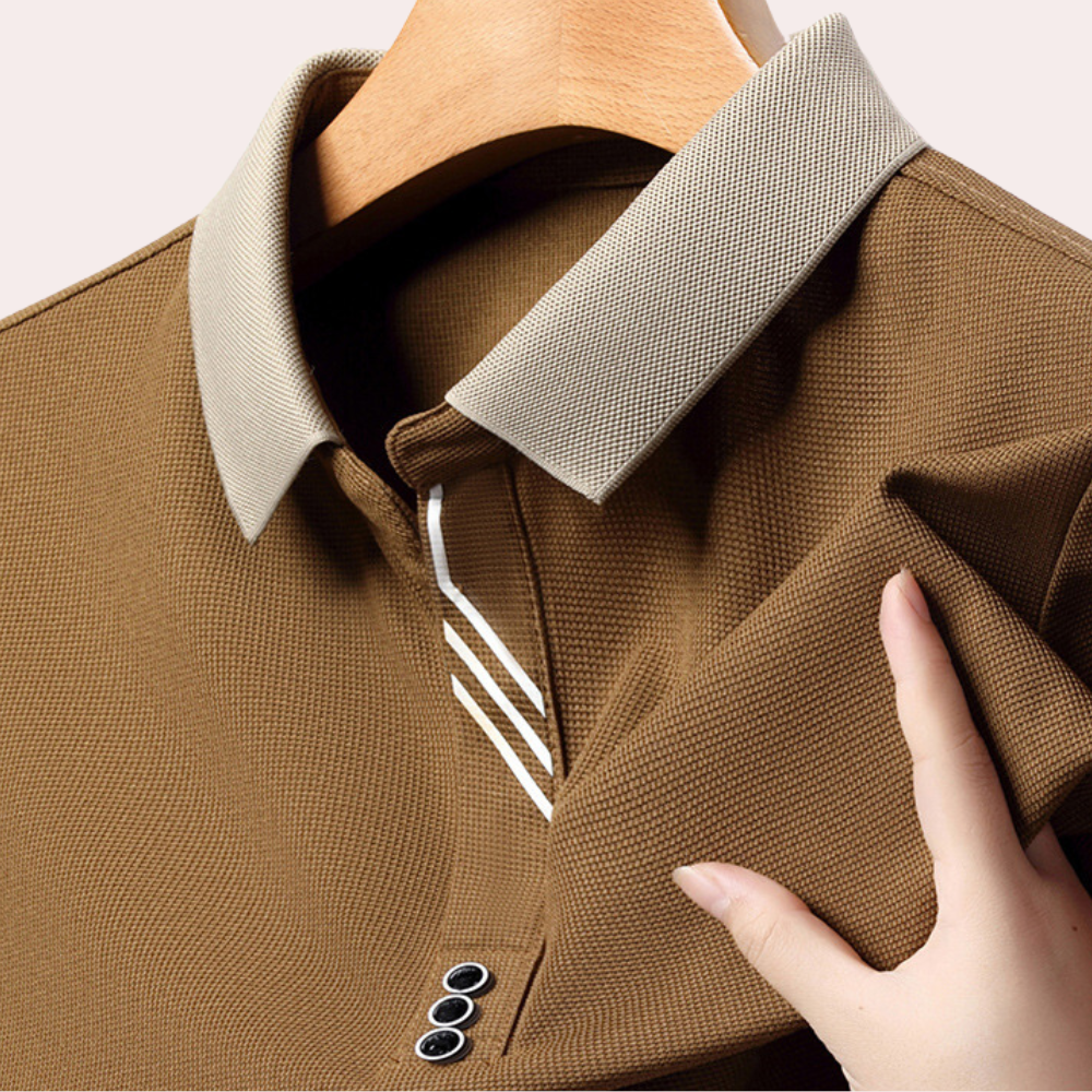 Variant image for Herren Langarm Polohemd aus Polyester, Klassischer Kragen, Normale Passform, Vielseitige Farben-5
