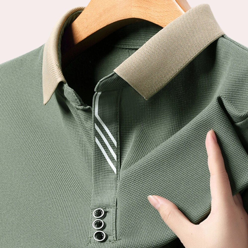 Variant image for Herren Langarm Polohemd aus Polyester, Klassischer Kragen, Normale Passform, Vielseitige Farben-9