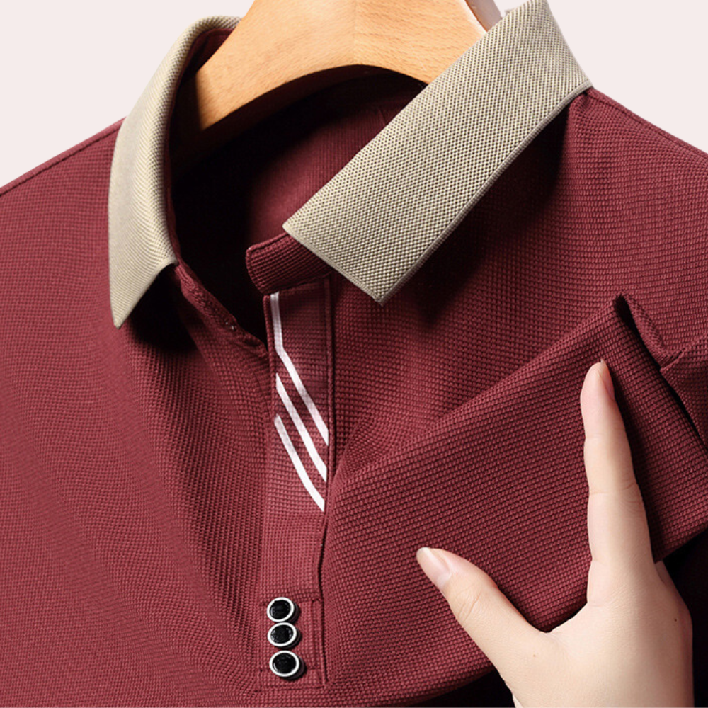 Variant image for Herren Langarm Polohemd aus Polyester, Klassischer Kragen, Normale Passform, Vielseitige Farben-13