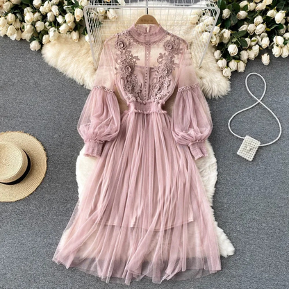 Variant image for Elegantes Blumenmidi-Kleid Damen mit Laternenärmeln und aufrechtem Kragen – Ideal für Festliche Anlässe und Hochzeitsgäste-21