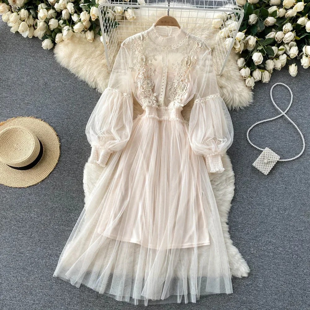 Variant image for Elegantes Blumenmidi-Kleid Damen mit Laternenärmeln und aufrechtem Kragen – Ideal für Festliche Anlässe und Hochzeitsgäste-11