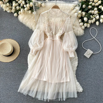 Variant image for Elegantes Blumenmidi-Kleid Damen mit Laternenärmeln und aufrechtem Kragen – Ideal für Festliche Anlässe und Hochzeitsgäste-11