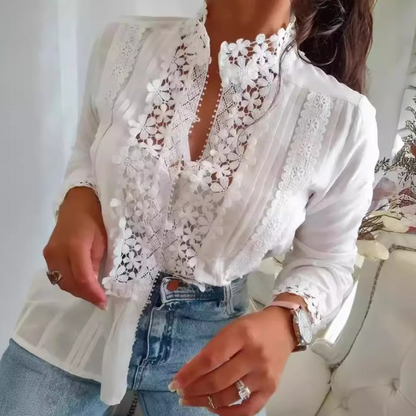 Elegante Damenbluse Mit Blumenmustern Und Spitzendetails Für Festliche Anlässe-4