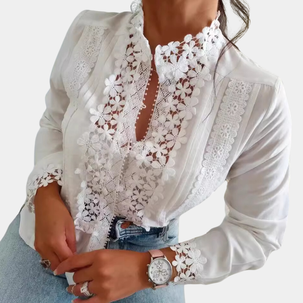 Elegante Damenbluse Mit Blumenmustern Und Spitzendetails Für Festliche Anlässe-3