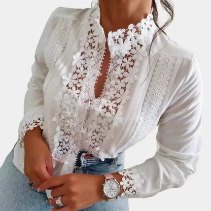 Elegante Damenbluse Mit Blumenmustern Und Spitzendetails Für Festliche Anlässe-3