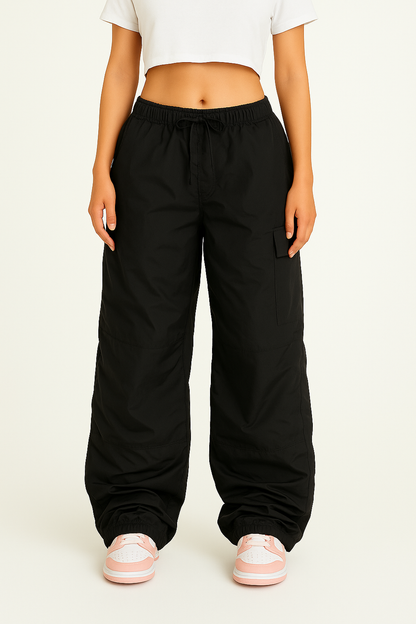 Schwarze Frachthosen Für Frauen Mit Verstellbarem Bund Und Mehreren Taschen-4