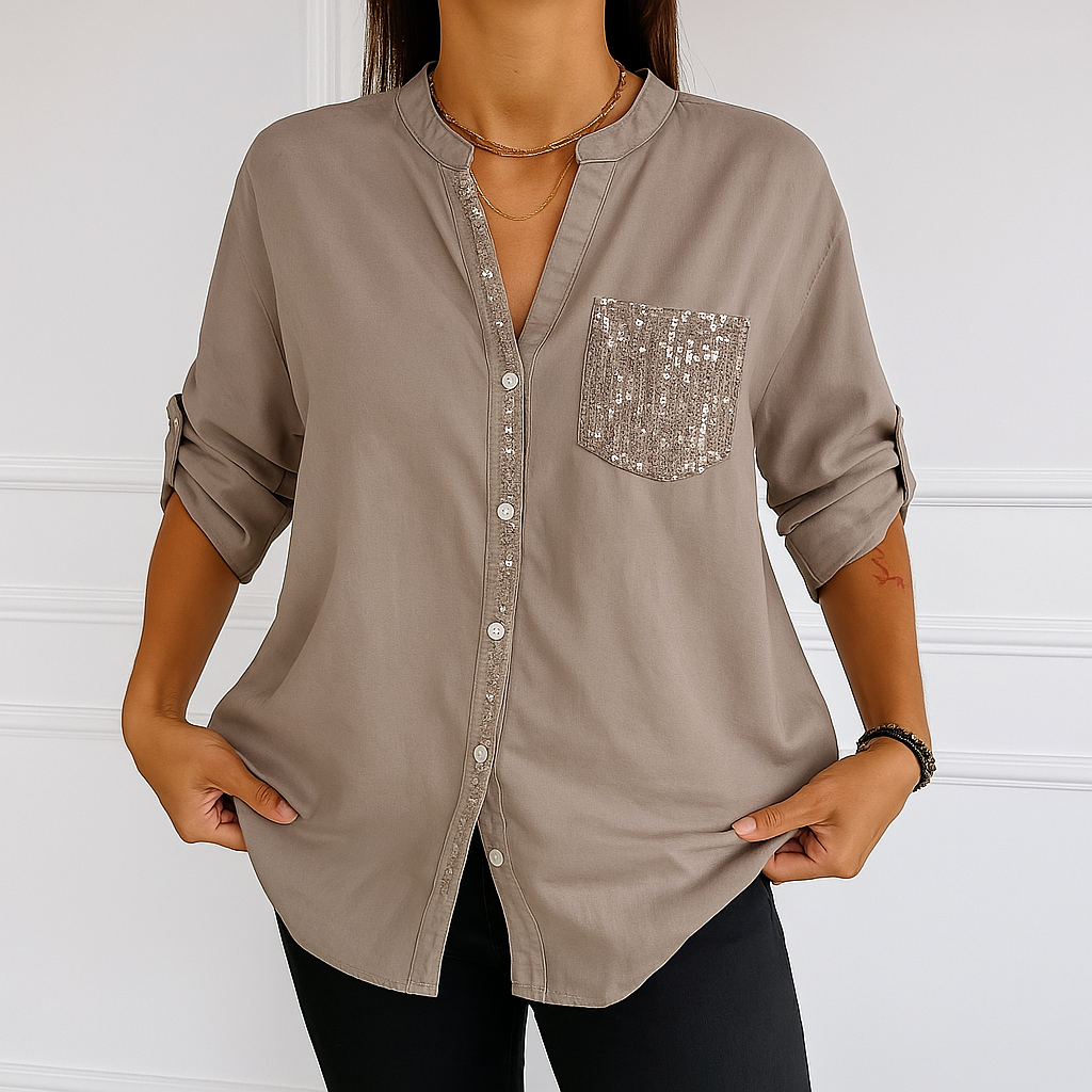 Lässiges Knopfoberteil Mit Pailletten - Elegante Oberteile Damen Für Jeden Anlass-4