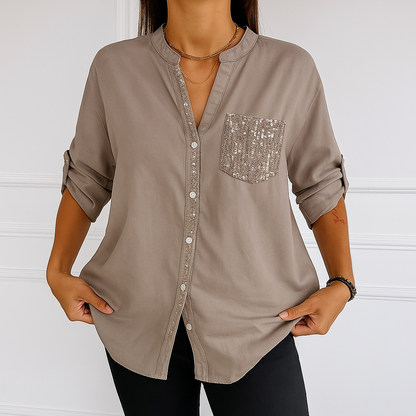 Lässiges Knopfoberteil Mit Pailletten - Elegante Oberteile Damen Für Jeden Anlass-4