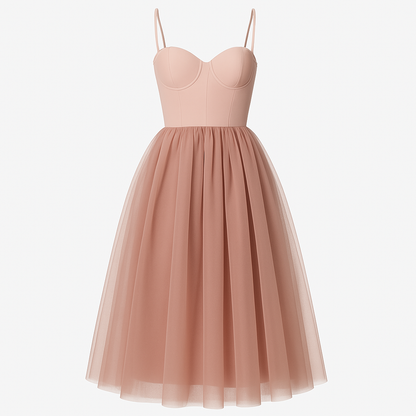 Mesh Spaghetti-Träger Herz-Ausschnitt Ballkleid für Heimkehrparty, Elegantes Abendkleid