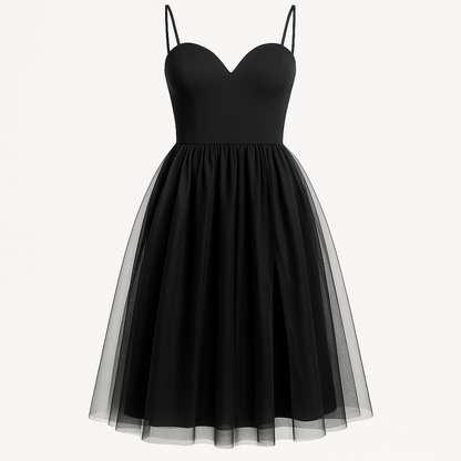 Mesh Spaghetti-Träger Herz-Ausschnitt Ballkleid für Heimkehrparty, Elegantes Abendkleid