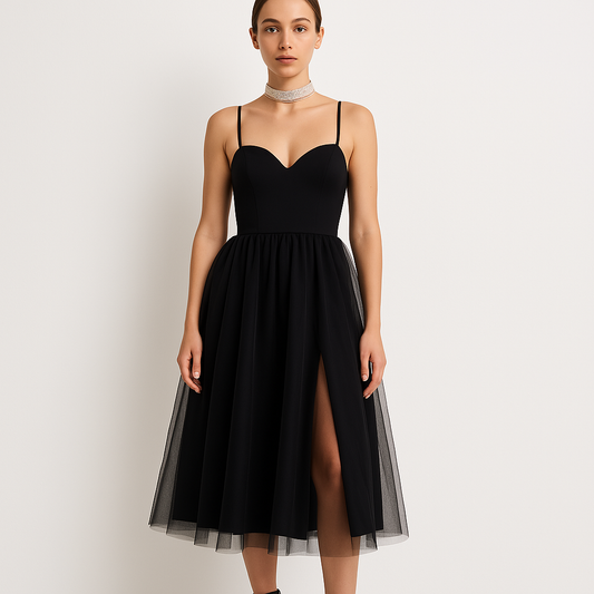 Mesh Spaghetti-Träger Herz-Ausschnitt Ballkleid für Heimkehrparty, Elegantes Abendkleid