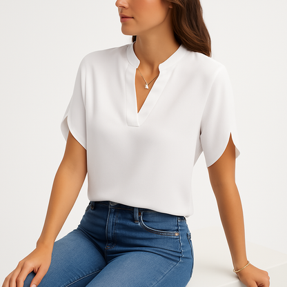 Damenbluse Mit V-Ausschnitt, Kurzärmlig, Lockere Passform - Stilvolle Blusen Für Sommergarderobe-2