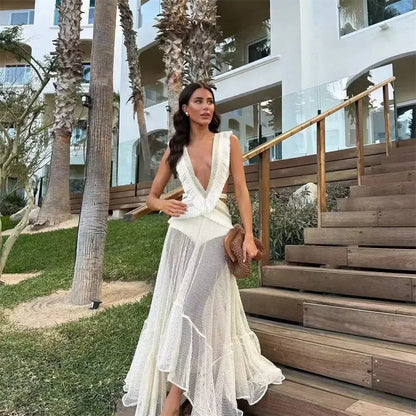 Elegantes Maxikleid für Damen aus Chiffon mit offenem Rücken und Sterndetail – Perfekt für Hochzeitsgast und festliche Anlässe