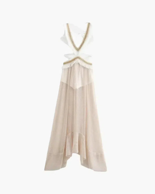 Elegantes Maxikleid für Damen aus Chiffon mit offenem Rücken und Sterndetail – Perfekt für Hochzeitsgast und festliche Anlässe