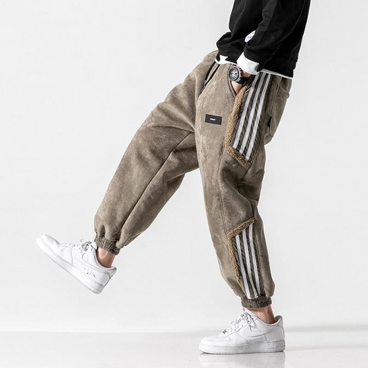 Men’s Casual Joggers Warm Tapered Pants with Athletic Stripe Design