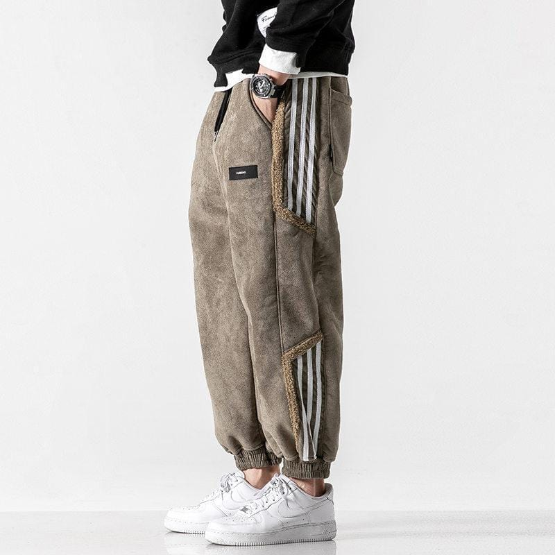 Men’s Casual Joggers Warm Tapered Pants with Athletic Stripe Design