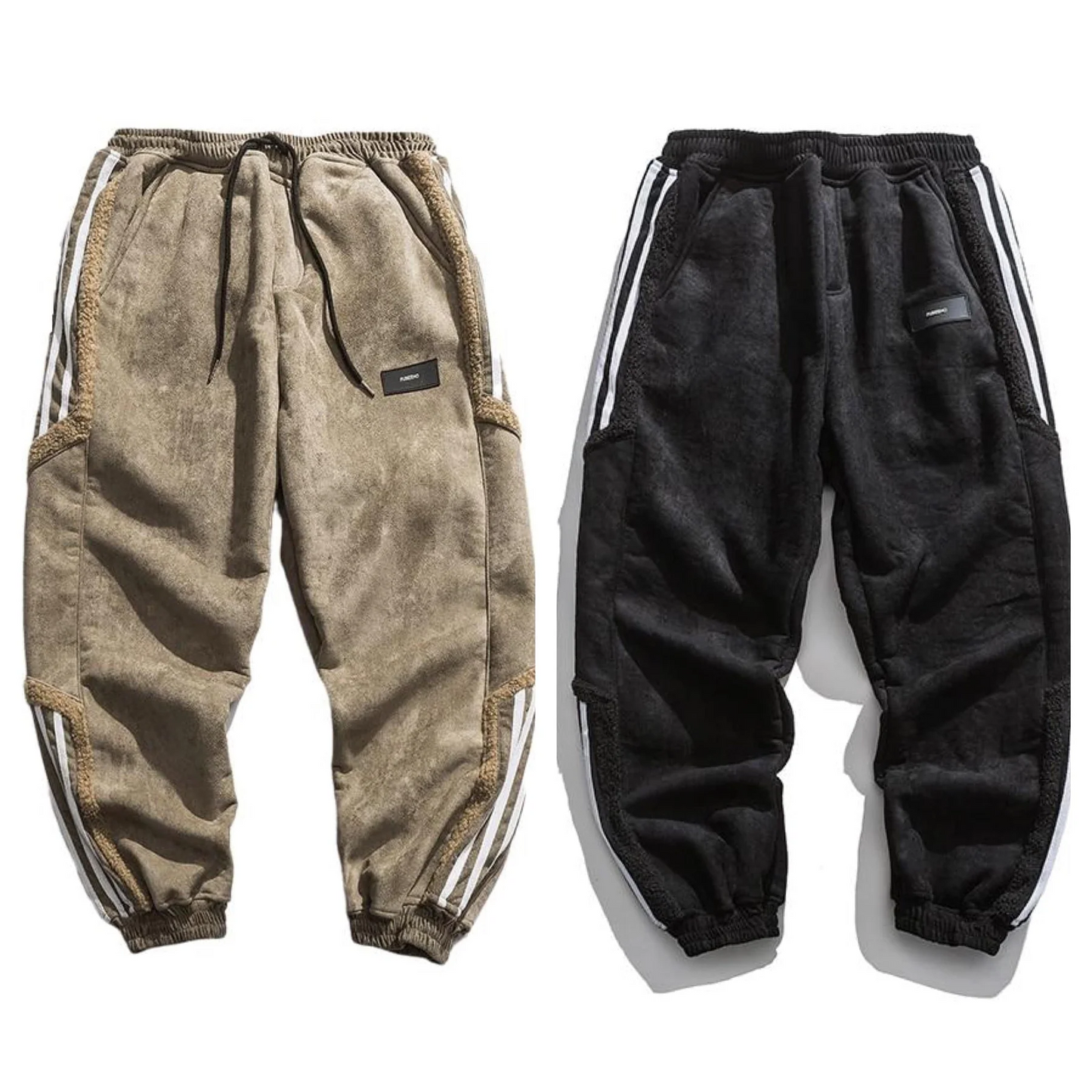 Men’s Casual Joggers Warm Tapered Pants with Athletic Stripe Design