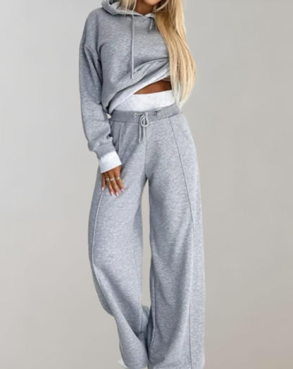 Women’s Tracksuits Cropped Hoodie with Wide-Leg Trousers