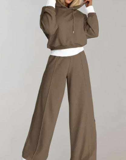 Women’s Tracksuits Cropped Hoodie with Wide-Leg Trousers